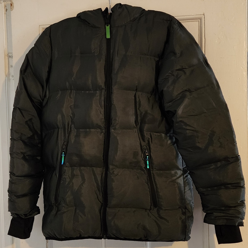 Flint Grey Hooded Champion Puffer Jacket (Youth XL)